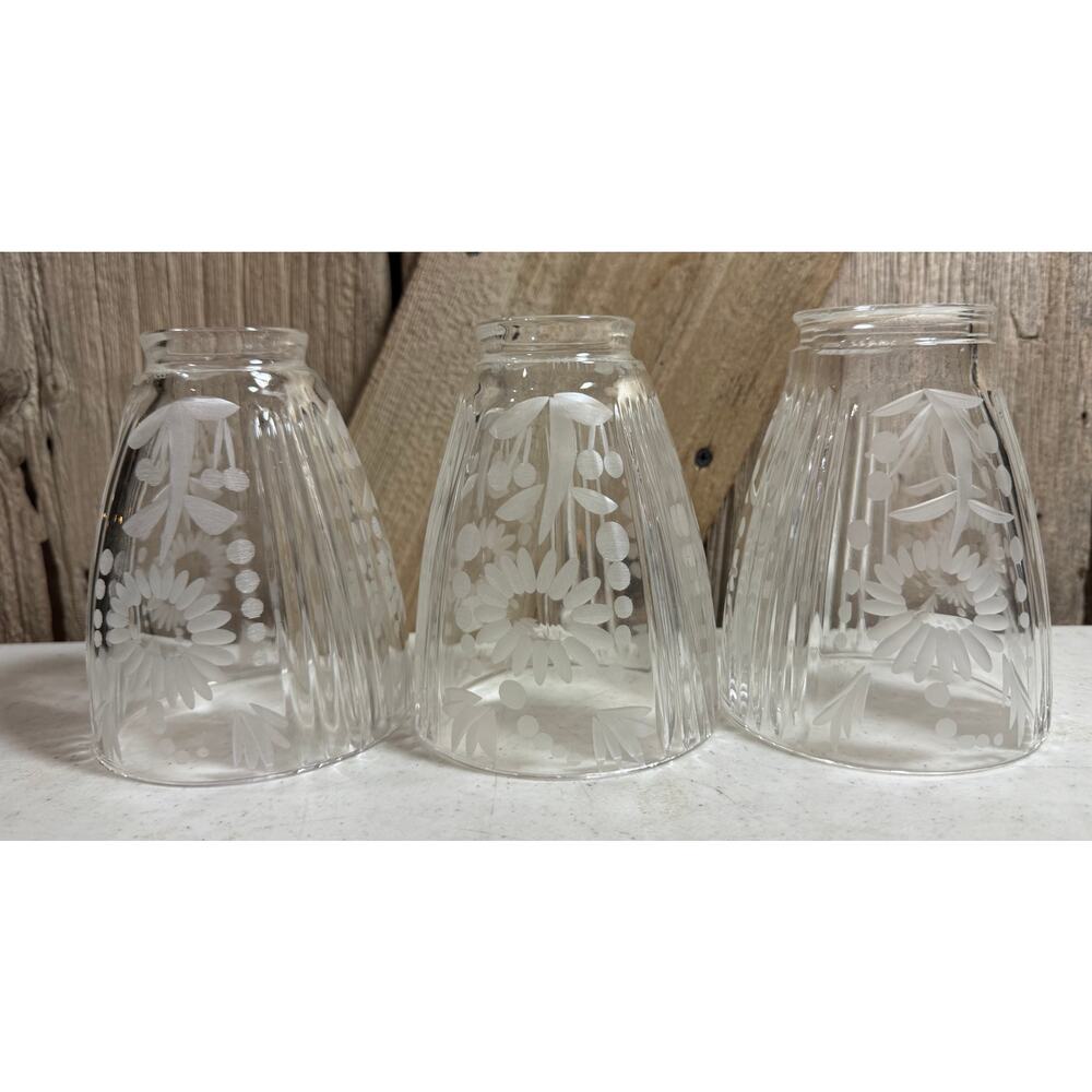Set Of 3 Casablanca Etched Daisy Style Ceiling Fan Crystal Light Shades 2.25”